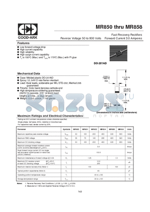 MR854 datasheet - Fast Recovery Rectifiers Reverse Voltage 50 to 800 Volts Forward Current 3.0 Amperes