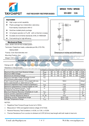 MR854 datasheet - FAST RECOVER Y RECTIFIER DIODES