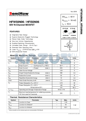 HFW50N06 datasheet - 60V N-Channel MOSFET