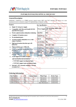 PAW3402DK-LH datasheet - PS/2 OPTICAL MOUSE SOC