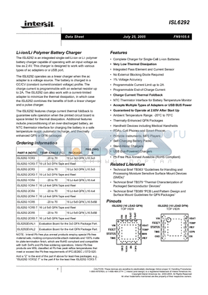 ISL6292-1CR5-T datasheet - Li-ion/Li Polymer Battery Charger