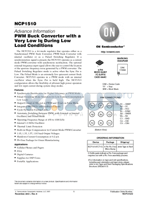 NCP1510FCT1G datasheet - PWM Buck Converter with a Very Low Iq During Low Load Conditions