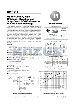 NCP1511 datasheet - Up to 500 mA, High Efficiency Synchronous Step-Down DC-DC Converter