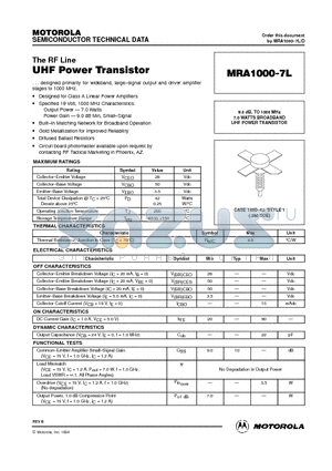 MRA10007L datasheet - UHF POWER TRANSISTOR