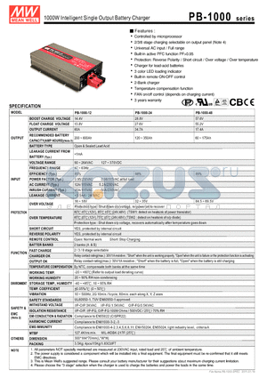 PB-1000-24 datasheet - 1000W Intelligent Single Output Battery Charger
