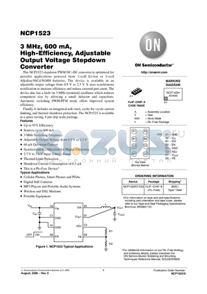 NCP1523 datasheet - 3 MHz, 600 mA, High−Efficiency, Adjustable Output Voltage Stepdown Converter