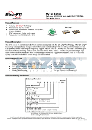 M210063BLC datasheet - 5x7 mm, 3.3/2.5/1.8 Volt, LVPECL/LVDS/CML, Clock Oscillator