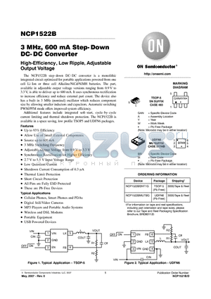NCP1522B datasheet - 3 MHz, 600 mA Step-Down DC-DC Converter