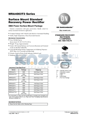 MRA4005T1 datasheet - Surface Mount Standard Recovery Power Rectifier