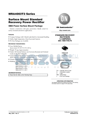 MRA4007T3 datasheet - Surface Mount Standard Recovery Power Rectifier