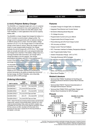 ISL6298CR4Z datasheet - Li-ion/Li-Polymer Battery Charger