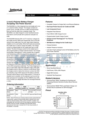 ISL6299AIRZ datasheet - Li-ion/Li-Polymer Battery Charger Accepting Two Power Sources