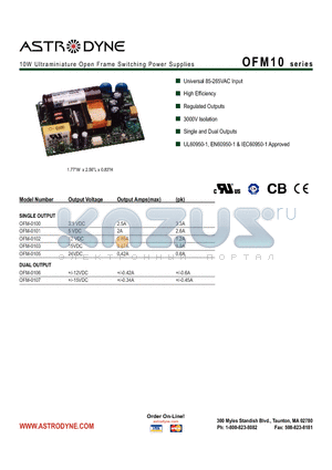OFM-0100 datasheet - 10W Ultraminiature Open Frame Switching Power Supplies