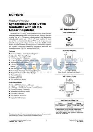 NCP1578 datasheet - Synchronous Step-Down Controller with 50 mA Linear Regulator