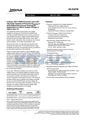 ISL6307BIRZ datasheet - 6-Phase VR11 PWM Controller with 8-Bit VID Code Capable of Precision RDS(ON) or DCR Differential Current Sensing for Applications