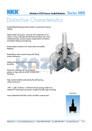 MRB12B-BH datasheet - Miniature PCB Process Sealed Rotaries