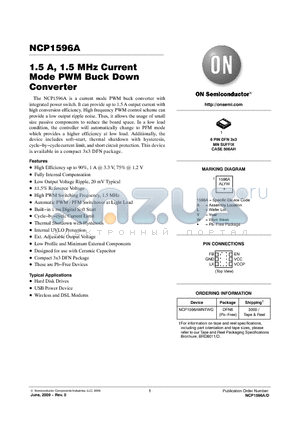 NCP1596AMNTWG datasheet - 1.5 A, 1.5 MHz Current Mode PWM Buck Down Converter