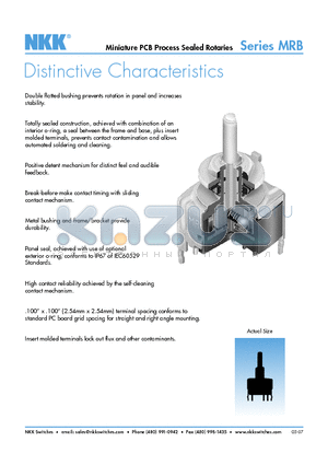 MRB12H-BA datasheet - Miniature PCB Process Sealed Rotaries