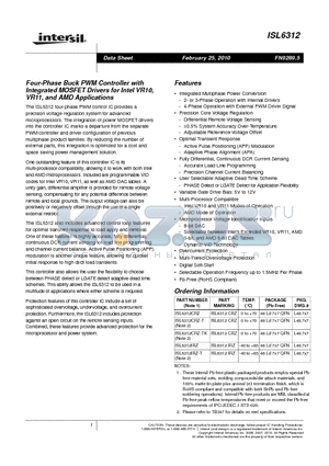 ISL6312CRZ-T datasheet - Four-Phase Buck PWM Controller with Integrated MOSFET Drivers for Intel VR10,VR11, and AMD Applications