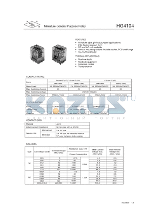 HG4104/005-3Z6DCH datasheet - Miniature General Purpose Relay