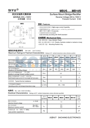 MB8S datasheet - Surface Mount Bridge-Rectifier Reverse Voltage 200 to 1000 V Forward Current 0.5A