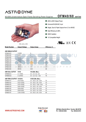 OFM40 datasheet - 40-60W Ultraminiature Open Frame Switching Power Supplies