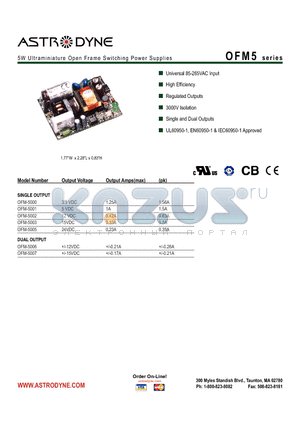 OFM5 datasheet - 5W Ultraminiature Open Frame Switching Power Supplies