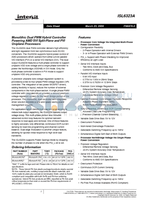 ISL6323A datasheet - Monolithic Dual PWM Hybrid Controller Powering AMD SVI Split-Plane and PVI Uniplane Processors