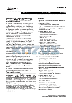 ISL6323BCRZ datasheet - Monolithic Dual PWM Hybrid Controller Powering AMD SVI Split-Plane and PVI Uniplane Processors