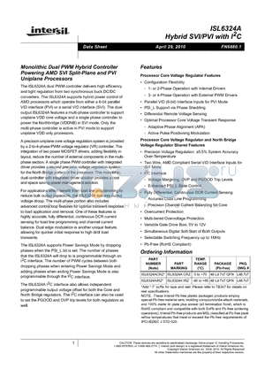 ISL6324ACRZ datasheet - Monolithic Dual PWM Hybrid Controller Powering AMD SVI Split-Plane and PVI Uniplane Processors