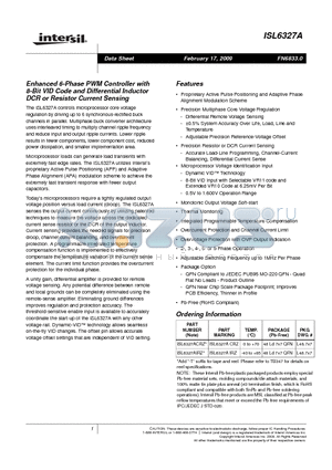 ISL6327AIRZ datasheet - Enhanced 6-Phase PWM Controller with 8-Bit VID Code and Differential Inductor DCR or Resistor Current Sensing