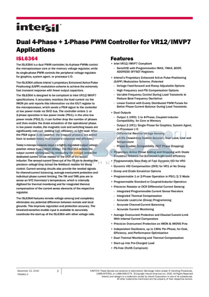 ISL6364CRZ datasheet - Dual 4-Phase  1-Phase PWM Controller for VR12/IMVP7 Applications