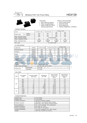 HG4104L/006A-1Z12F datasheet - Miniature PCB / QC Power Relay