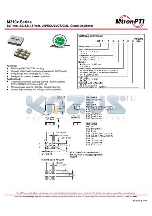 M210164GLN datasheet - 5x7 mm, 3.3/2.5/1.8 Volt, LVPECL/LVDS/CML, Clock Oscillator