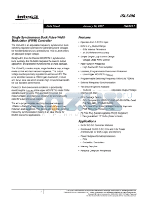 ISL6406 datasheet - Single Synchronous Buck Pulse-Width Modulation (PWM) Controller