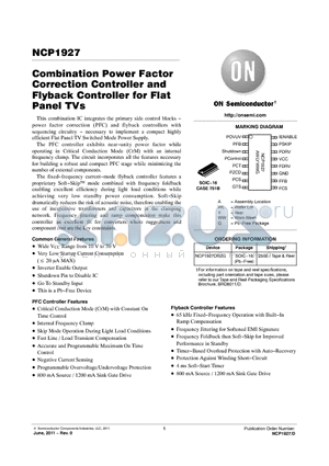 NCP1927 datasheet - Combination Power Factor Correction Controller and Flyback Controller for Flat