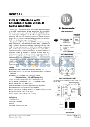 NCP2821D datasheet - 2.65 W Filterless with Selectable Gain Class−D Audio Amplifier