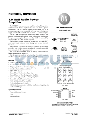 NCP2890 datasheet - 1.0 Watt Audio Power Amplifier