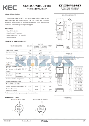 KF10N50PZ datasheet - N CHANNEL MOS FIELD EFFECT TRANSISTOR