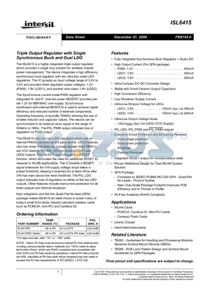 ISL6415IRZ-TK datasheet - Triple Output Regulator with Single Synchronous Buck and Dual LDO