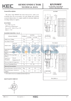 KF13N50P datasheet - N CHANNEL MOS FIELD EFFECT TRANSISTOR