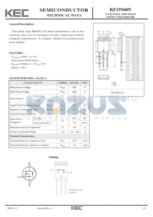 KF13N60N datasheet - N CHANNEL MOS FIELD EFFECT TRANSISTOR