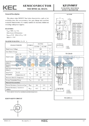 KF13N50P_10 datasheet - N CHANNEL MOS FIELD EFFECT TRANSISTOR