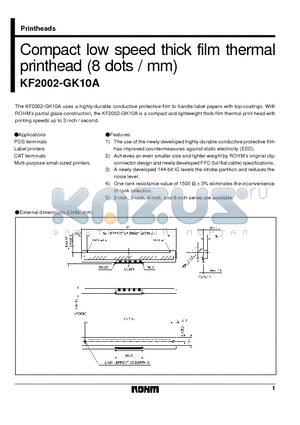 KF2002-GK10A datasheet - Compact low speed thick film thermal printhead (8 dots / mm)