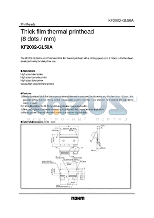 KF2002-GL50A datasheet - Thick film thermal printhead (8 dots / mm)