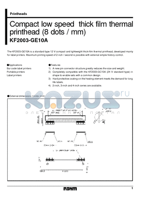 KF2003-GE10A datasheet - Compact low speed thick film thermal printhead (8 dots / mm)