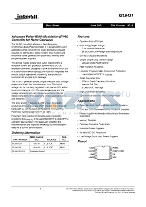 ISL6431IB datasheet - Advanced Pulse-Width Modulation (PWM) Controller for Home Gateways