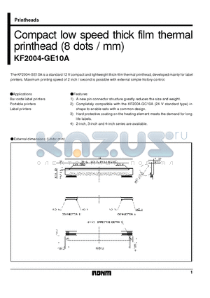 KF2004-GE10A datasheet - Compact low speed thick film thermal printhead (8 dots / mm)