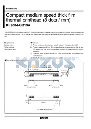 KF2004-GD10A datasheet - Compact medium speed thick film thermal printhead (8 dots / mm)