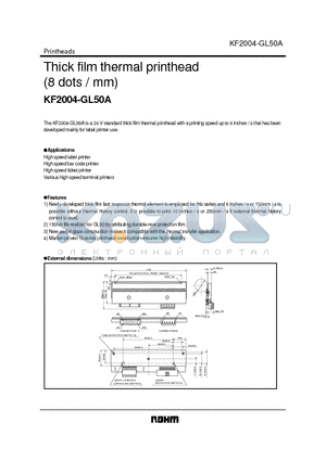 KF2004-GL50A datasheet - Thick film thermal printhead (8 dots / mm)